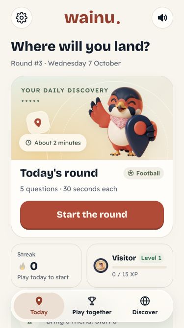 Wainu home screen in light mode, with the daily round and friends
